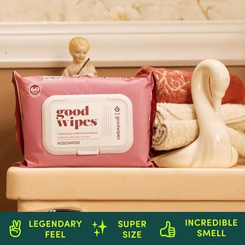 Goodwipes Flushable Wipes – Made with Vitamin E & Aloe – Soft, Individually Wrapped Butt & Feminine Cloths for On-the-Go & Travel Use – Largest Adult Toilet Towelettes – Rosewater, 1 pack, 32 count - Rose - 32 Count (Pack of 1) thumbnail 3