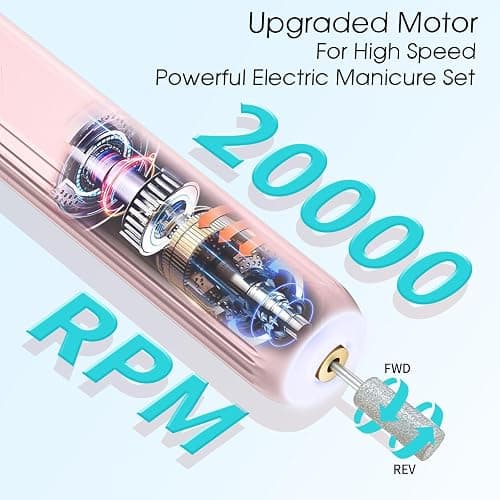 Electric Nail Drill, Professional Manicure Pedicure Kit, Cordless Electric Nail File Set, Rechargeable Pedicure Tools for feet, 3 Speeds Hand Foot Care Nail Drill for Thick Nail Toenail Cuticle thumbnail 3