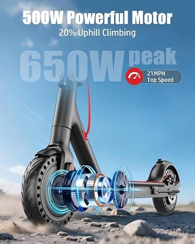 Electric Scooter for Adults, Peak 500W/650W Motor, 19/21 MPH Max Speed, 21/23 Miles Range, 36V Battery, 8.5" Solid Tires, App Control, Lightweight, Foldable Electric Scooter for Commuting, UL2272 thumbnail 2