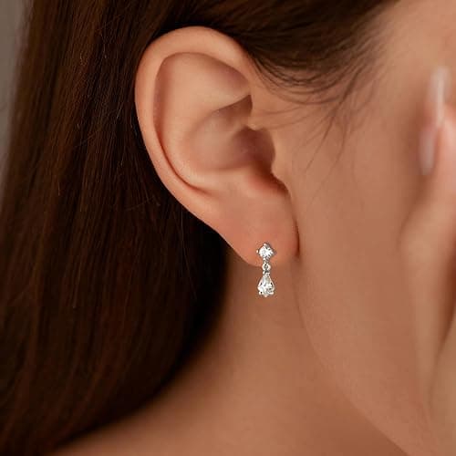 LOVECOM 925 Sterling Silver Heart Drop Dangle Earrings for Women Dainty 14K Gold Plated CZ Stud Earrings Small Double Heart Hypoallergenic Dangling Earring Jewelry Christmas Gifts to Daughter thumbnail 2