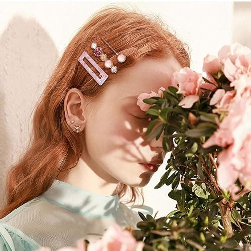28 PCS Hingwah Pearls and Acrylic Resin Hair Clips, Handmade Hair Barrettes, Marble Alligator bobby pins, Glitter Crystal Geometric Hairpin, Elegant Gold Hair Accessories, Gifts for Women Girls thumbnail 3