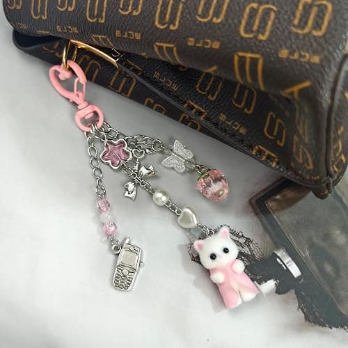 AGEN KGEN Cute Cat Keychain, Y2K Heart Bow Pendant, Kawaii Cat Bag Charm thumbnail 6