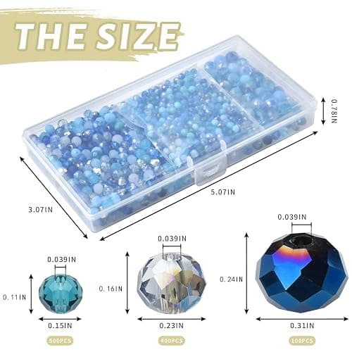 KINGSHINE 4/6/8mm Crystal Glass Beads,3 Sizes Total 1000pcs Faceted Briolette Rondelle Beads with Container,Loose Spacer Beads for DIY Beading Projects,Earrings,Necklaces(Blue Color) thumbnail 3