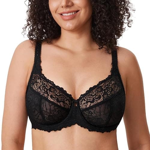 DELIMIRA Women's Plus Size Minimizer Bras Full Coverage Lace Unlined Underwire Bra B-K Cups - Image 1