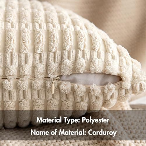 MIULEE Pack of 2 Corduroy Decorative Throw Pillow Covers 18x18 Inch Soft Boho Striped Pillow Covers Modern Farmhouse Home Decor for Sofa Living Room Couch Bed Cream White thumbnail 5