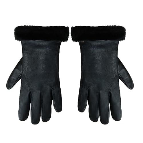 UGG Women’s Sheepskin Cuff Gloves with Touchscreen Fingertips, Genuine Leather Exterior, Fur Trim, and Logo Detail thumbnail 2