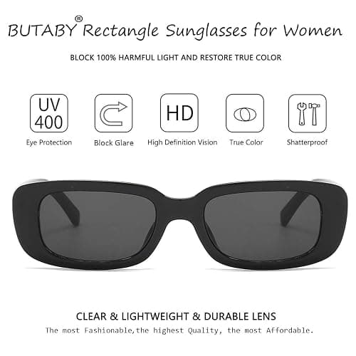 BUTABY Rectangle Sunglasses for Women Retro Driving Glasses 90’s Vintage Fashion Narrow Square Frame UV400 Protection thumbnail 3