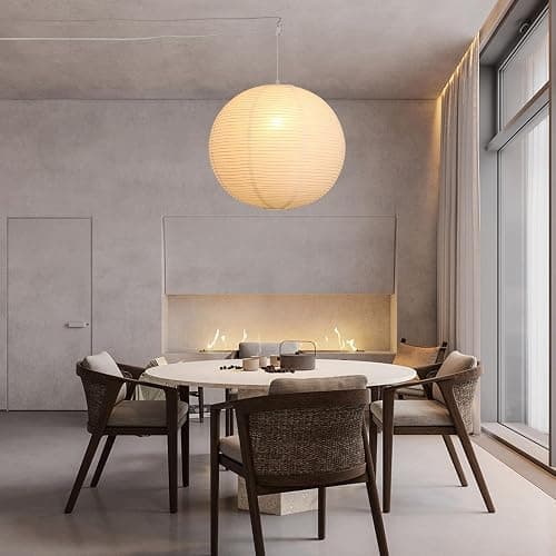 Fivemengo Paper Lantern Lamp Plug in Hanging Lamp, 20in White Rice Paper Pendant Light with 19.7FT Cord Large Globe Japanese Japandi Wabi Sabi Chandelier for Dining Living Room Bedroom Office 1 Pack thumbnail 7