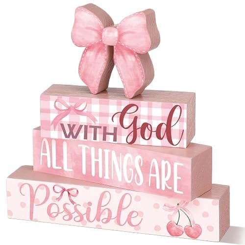 Cinnvoice 4 Pcs Pink Coquette Bow Room Decor Christian Bow Centerpieces for Table Bathroom Decor Inspirational Aesthetic College Teen Girls Gifts (God) - Image 1