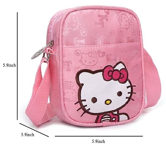 Cute Mini Purse Bag for Girls, Pink Cat Canvas Crossbody Purses thumbnail 6