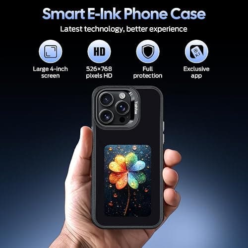 Talhfae Smart E Ink Case for iPhone 14/15 Plus, MagSafe NFC 4.0" HD | 528x768 4-color always-on E Ink display, faster NFC transfer, DIY photo changing, AI art, customizable TPU anti-drop case. thumbnail 2