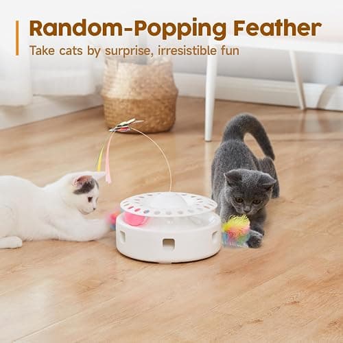 Potaroma Cat Toys 3in1 Automatic Interactive Kitten Toy, Fluttering Butterfly, Moving Feather, Track Balls, Dual Power Supplies, USB Powered, Indoor Exercise Kicker (Bright White) thumbnail 4