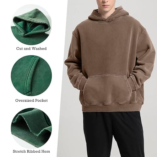 FAIABLE Womens Oversized Acid Wash Hoodie Unisex Heavyweight Cotton Hoodies Fleece Vintage Washed Sweatshirt Women Men thumbnail 3