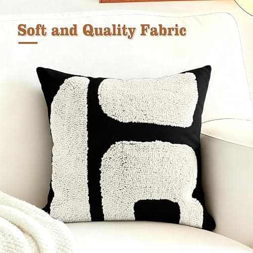 LandIdyll 4 Pcs Black and Cream Chunky Tufted Pillow Covers 18 x 18 Inch Boho Black and White Throw Pillow Covers Set Decorative Modern Abstract Geometric Pillowcase for Living Room Bed Couch Sofa thumbnail 3