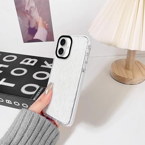 NITITOP Compatible for iPhone 16 Case Cute Clear Flower Floral for Women Girl Soft TPU Anti-Yellow Ultra Slim Crystal Shockproof Protective Phone Cover - White thumbnail 5