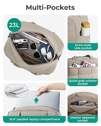 BAGSMART Small Gym Bag for Women, 23L Carry on Travel Duffle Bag, Water-resistant Weekender with Shoe Compartment, Camel thumbnail 5
