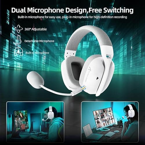ATTACK SHARK L80PRO Wireless Gaming Headset Lightseed Tech- Built-in&Detachable Dual Microphone-Lightweight Headphone with Tri-Mode(2.4GHz USB C&A Dongle/BT/Wired)-for PC Mac Switch Win-White thumbnail 5