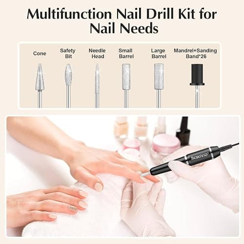 JIASHENG USB Electric Nail Drill, Portable File for Acrylic Gel Nails, Professional Manicure and Pedicure Kit With Drill Bits for Home and Salon Use, Black thumbnail 6