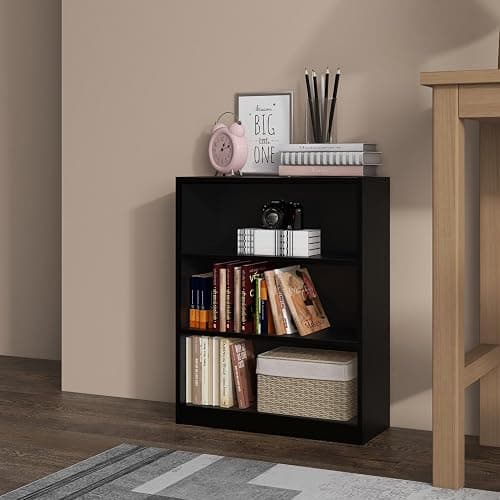 Panana Extra Large Bookcase, 5/6 Tier Wooden Cube Shelves Soild Wood Bookself Storage Organizer Display Shelf Free Standing Unit For Living Room Home Office (Black, 3 Tier) thumbnail 4