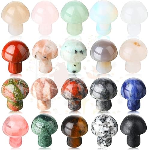 Nuanchu 20 Pcs Crystal Mushroom Decor Hand Making Mini Sculpture Mushroom Worry Stone Figurines Bulk Gemstone Polished Trinkets for Party Favors Stuff Witchcraft DIY Meditation Garden(Vivid Colors) - Image 1