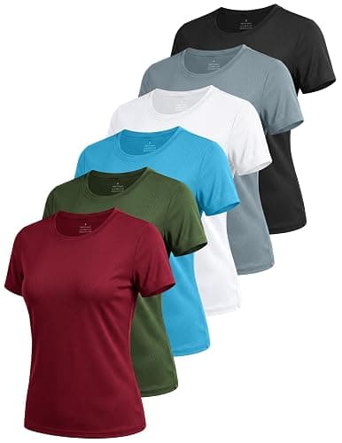 6 Pack Workout Tops for Women Short Sleeve UPF Sun Protection Athletic T Shirts Quick Dry Tennis Yoga Running Crew Neck Tee - Image 1