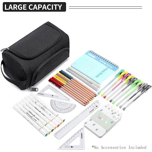 XQXA Large Capacity Pencil Case Organizer, Multifunctional Extra Big Pencil Pouch with Compartmens, Travel Simple Stationery Pen Bag, Fabric Pencil Bag for Men Women Girl Boy (Black) thumbnail 4