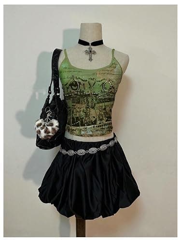 SweatyRocks Women's Vintage Graphic Cami Top Round Neck Camisole Casual Summer Crop Tops thumbnail 5