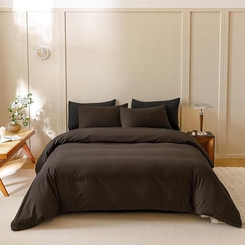 KAREVER Dark Brown Comforter Set Queen Size Deep Brown Bedding Set 3 PCs Deep Coffee Color Comforter Set Fluffy Blanket Queen Size - Image 1