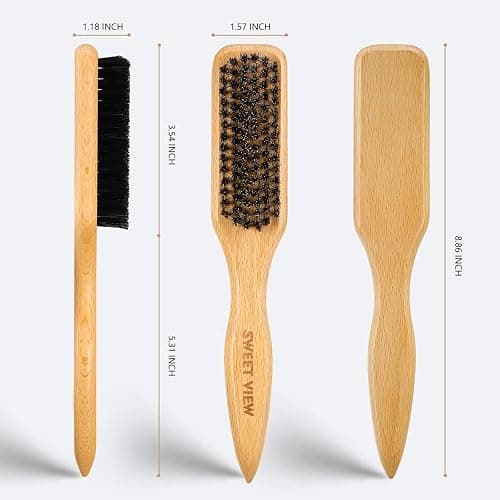 SWEET VIEW Boar Bristle Slick Back Hair Brush for Smooth Flyaways, Frizz, Sleek Ponytail, Buns and Edge Baby Hair, Teasing | Gel Comb Styling Accessories for Girls, Kids and Women thumbnail 6