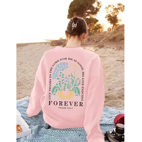KEEVICI Women Christian Jesus Faith Sweatshirts Bible Verse Flower Floral Sweatshirt Religious God Graphic Oversized Hoodie thumbnail 3