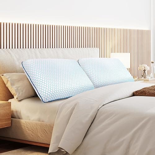 CushyOasis Memory Foam Pillows for Side, Back and Stomach Sleepers, Set of 2, Bed Pillow with Washable Cover and Breathable Mesh, Bed Pillow for Sleeping (Blue，Standard Size) thumbnail 2