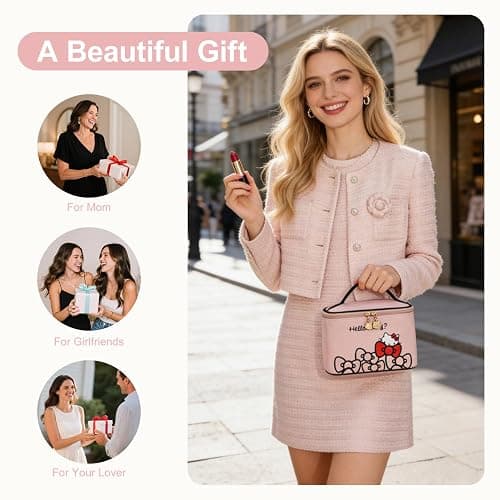 AmBealla Makeup Bag Large Waterproof Cosmetic Bags with Makeup Brush Holder,Cute Printed Makeup Organizer for Women Traveling,Portable Toiletry Bag for Girls thumbnail 8