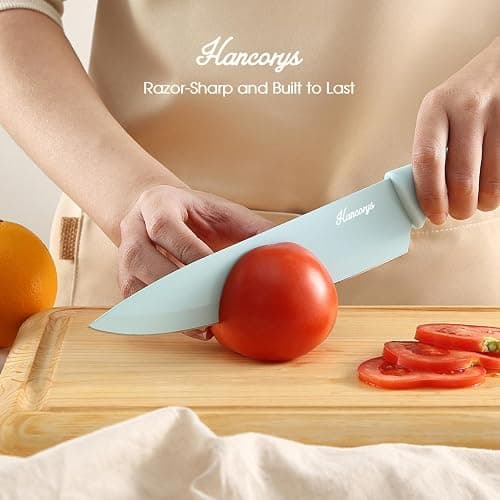 Hancorys Colorful Knife Set, 13 Pieces Kitchen Knives Set with Nonstick Ceramic Anti-Rust Coating, Chef Knife Sets with 6 Blade Guards, Dishwasher Safe, Gifts Knife Set for Women thumbnail 2
