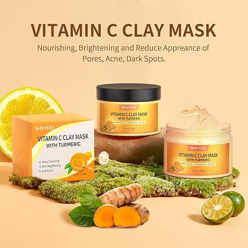 SHVYOG Vitamin C Face Mask with Kaolin Clay and Turmeric for Dark Spots, Dull Skin, Skincare Facial Mask for Controlling Oil and Refining Pores 5.29 Oz thumbnail 3
