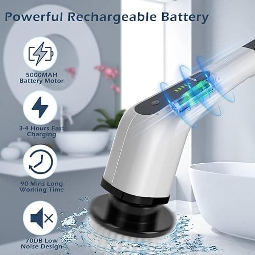 Bomves Electric Spin Scrubber, Cordless Cleaning Brush Scrubber for Home, 8 Replaceable Brush Heads-90Mins Work Time, 3 Adjustable Size, 2 Speeds for Bathroom Shower Bathtub Glass Car thumbnail 3