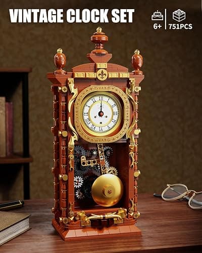 TYCOLE Vintage Pendulum Clock Building Block Set, Stem Toy with Real Clock Function and Linkable Mechanical Pendulum, Unique Home Decoration and Collectible for Adults&Kids 6+ thumbnail 3