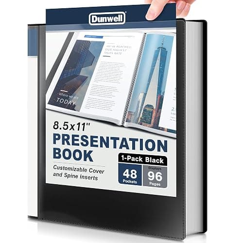 Dunwell Presentation Binder 48-Pocket, Displays 96 Pages, 8.5x11 Portfolio Binder with Plastic Sleeves, Storage and Organizer for Documents, Photos, Kids Artwork, Projects, Recipes (Black) - Image 1