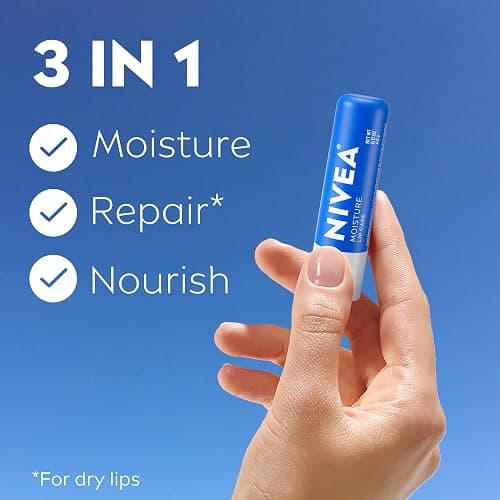 NIVEA Moisture Lip Care, Hydrating Lip Balm with Shea Butter, Nourishing Oils and Vitamin C & E, 3-in-1 Moisture, Repair and Nourish, 0.17 Oz Stick, Pack of 4 thumbnail 3