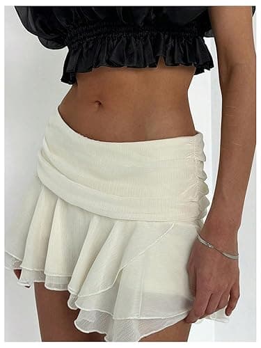 MakeMeChic Women's Tiered Layer Ruched Mesh Sheer Flared Ruffle Hem Summer Y2K Mini Skirts thumbnail 4