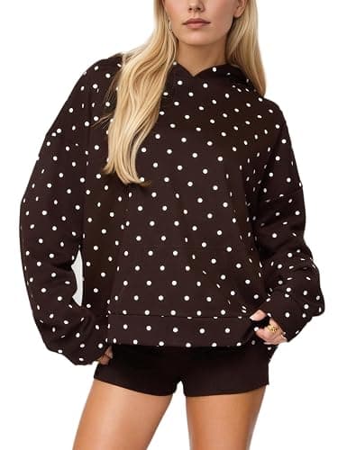 HOCANDY Women Polka Dot Hoodie Oversized Fleece Hooded Sweatshirt Long Sleeve Drop Shoulder Graphic Print Hoodies with Pocket - Image 1