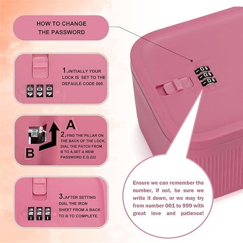 EMLTHORY Medication Lock Box,Small Lockable Storage Box with Combination Code for Phone,Medicine Safe,Food, Home,Refrigerator,Office,Personal Items,Travel,Gift,Pink thumbnail 6