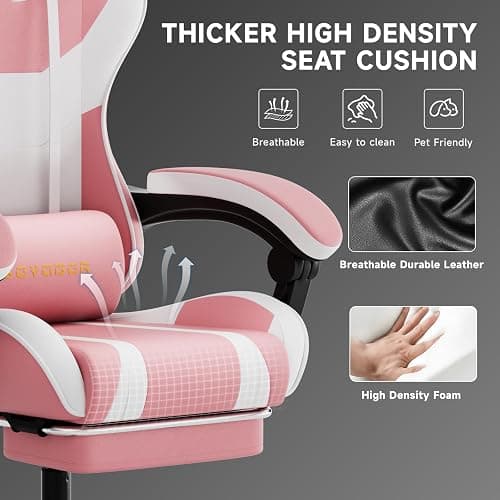 seyaber Ergonomic Gaming Chair,A Versatile 3-in-1 Video Game Chair for Work, Study, and Gaming,Features an Adjustable Backrest, Footrest, and Linked Armrests Office Chair for Adults,Pinkwhite thumbnail 6