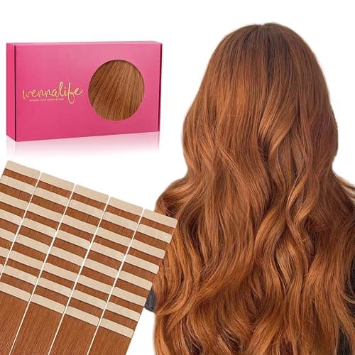 WENNALIFE Tape in Hair Extensions, 40pcs 100g 24 Inch Dirty Ginger Human Hair, Straight Invisible Reusable Real Extensions - Image 1