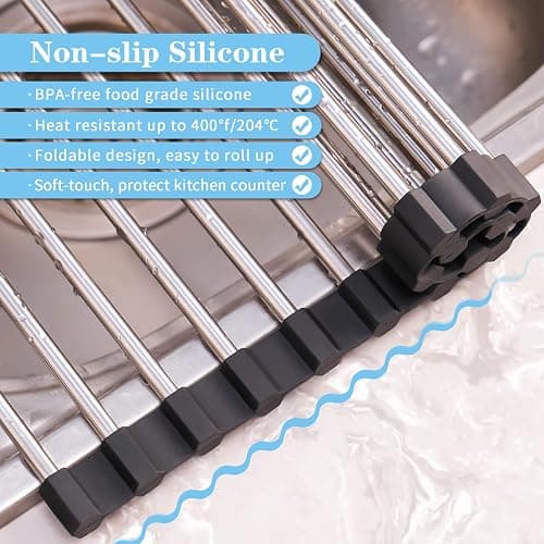 Seropy Roll Up Dish Drying Rack Over The Sink Drying Rack for Kitchen Counter, Rolling Dish Rack Over Sink Mat, Foldable Dish Drainer Stainless Steel Rack Kitchen Organization Gadgets 17.5"x11.8" thumbnail 5