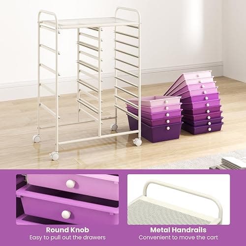 LDAILY 15 Drawer Rolling Storage Cart, Rolling Cart with Drawers for Classroom, Art Supply Craft Organizer on Wheel with Metal Frame & Handles for Home Office School thumbnail 7
