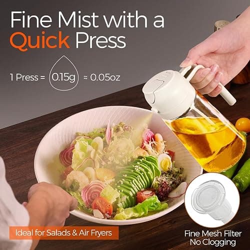 YARRAMATE 2Pcs 16oz/470ml 2 in 1 Oil Sprayer for Cooking with Stickers, Food-grade Glass Oil Spray Bottle, Oil Dispenser and Oil Sprayer for Kitchen, Salad, Frying, BBQ (White &Black) thumbnail 4