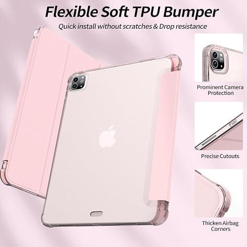 Kenke New iPad Pro 11 Inch Case 4th/3rd/2nd/1st Generation 2022/2021/2020/2018 with Built-in Left Side Pencil Holder, Hard Frosted Back Cover & Colored Edge (Pink) thumbnail 7