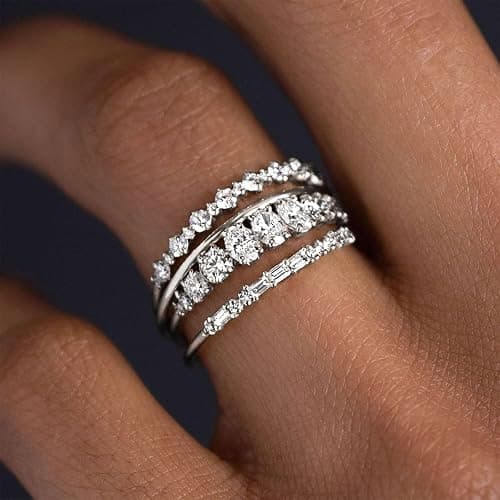 TOBENY Stackable Gold Rings for Women Non Tarnish Dainty 14K Gold Plated Stacking Cubic Zirconia Thumb Ring Set Trendy Statement Promise Wedding Bands Engagement Rings for Women Size 6 7 8 9 10 thumbnail 2