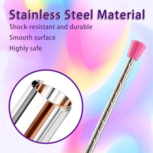 Quynhni Dance Baton,Batons for Twirling 21 .6 inches Stainless Steel Material with 2 Gymnastics Wand and 3 Rainbow Hair Bands Suitable for Beginners Aged 3-8 Silver and Pink thumbnail 4