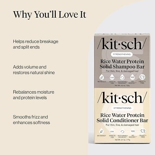 Kitsch Rice Water Protein Solid Shampoo and Conditioner Set for Hair Growth – Strengthening Hair Care Duo w/Rice Protein & Vitamins for Damage Repair – Paraben, Sulfate & Silicone Free, Made in USA thumbnail 4